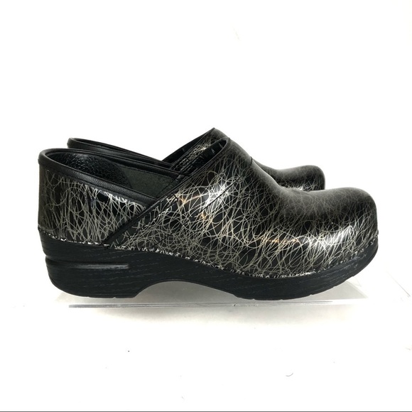 Dansko Nurses Clogs Black and Silver Scribbles Sz 37/7 - Picture 1 of 9